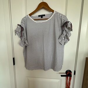 Tommy Hilfiger Black and White Striped Ruffle Sleeve Tee